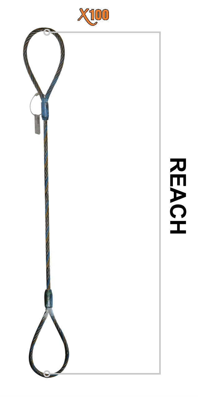 Measuring reach of wire rope sling